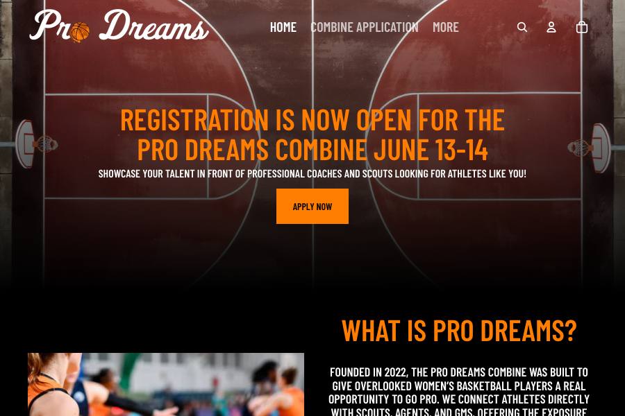 Pro Dreams Basketball homepage